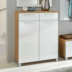 Garderoben Schuhschrank Wynoca in Weiß Glas beschichtet
