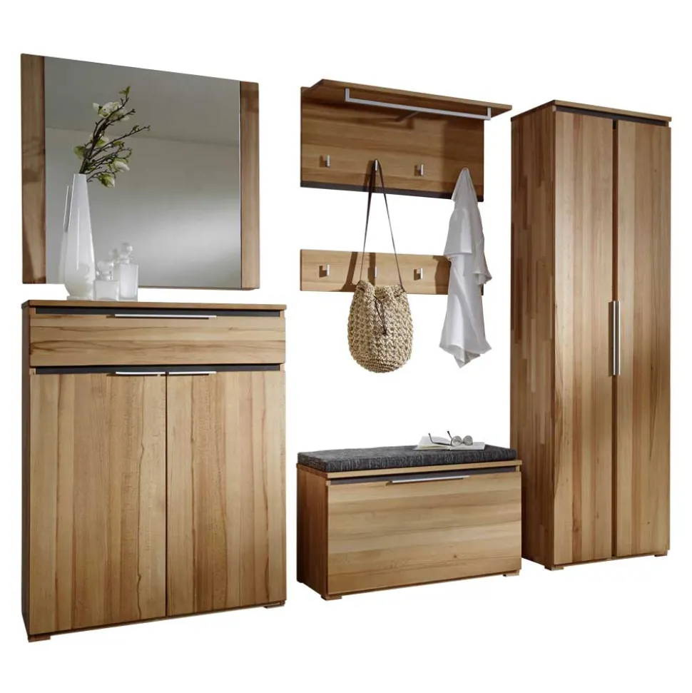 Garderobenkombination Leyrina aus Kernbuche Massivholz (sechsteilig)