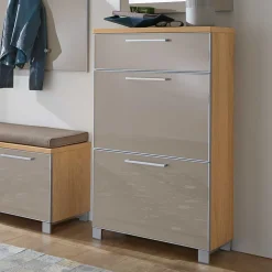 Garderobenmöbel Set Diecca in Taupe Glas beschichtet (fünfteilig)