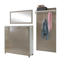 Garderobenmöbel Set Srocca in Taupe Glas beschichtet (dreiteilig)