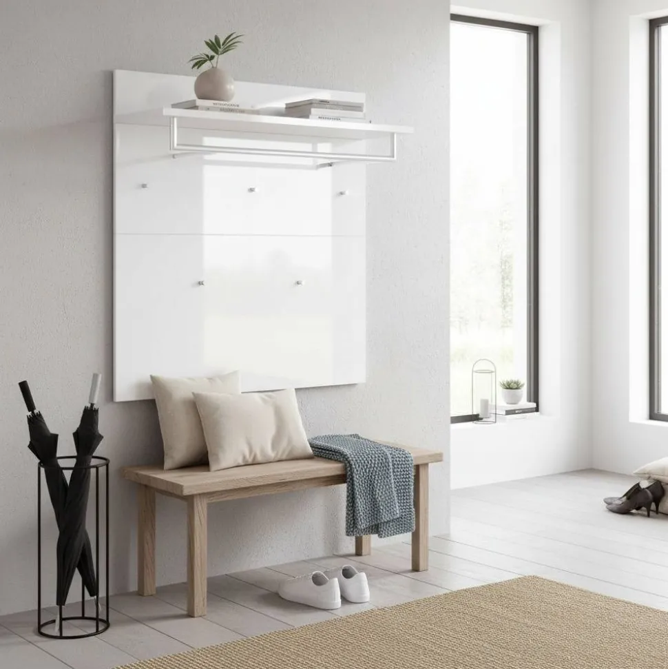 Garderobenpaneel in Weiß mit Glasbeschichtung - Kofi