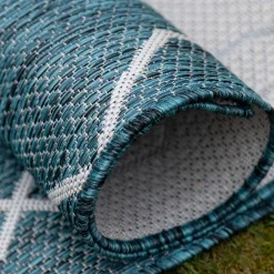 Garten Teppich in Petrol Blau & Creme - Trojar