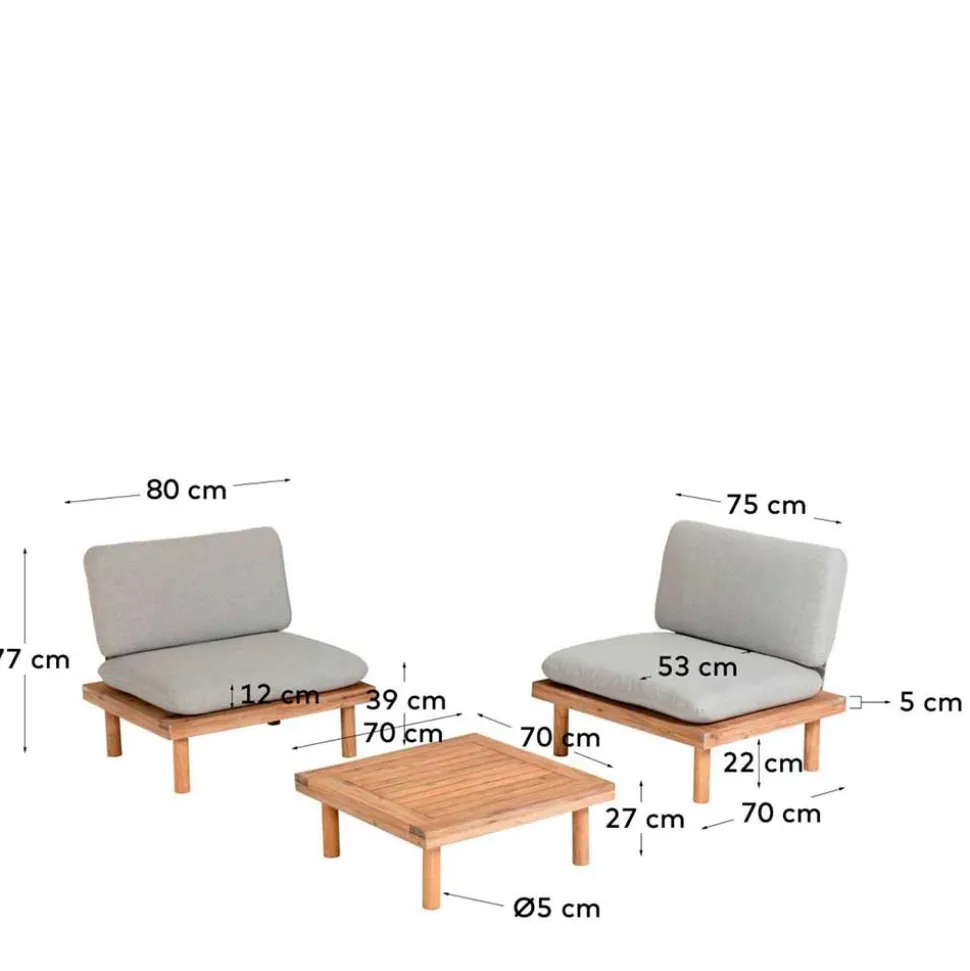 Gartenmöbel Kombi aus Akazie - Lacruna (dreiteilig)