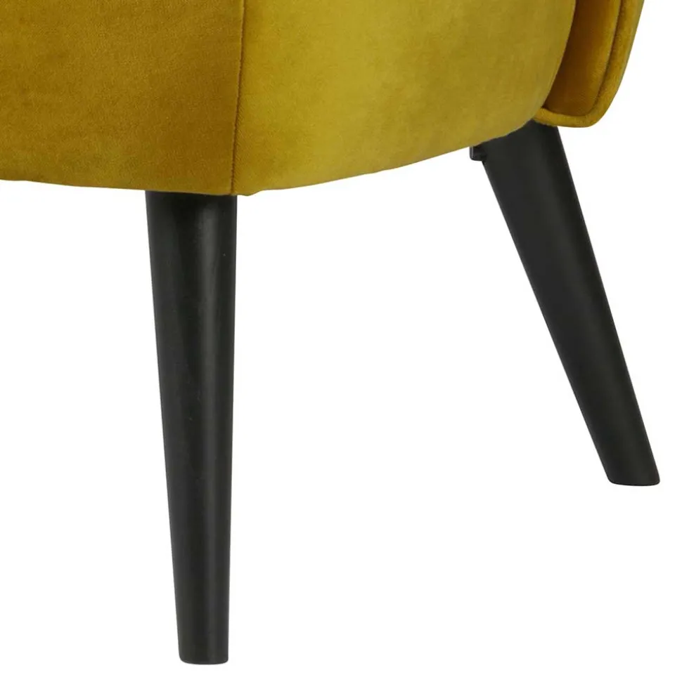 Gelbes Samt Sofa Mid Century Ramia mit Holzbeinen in Schwarz