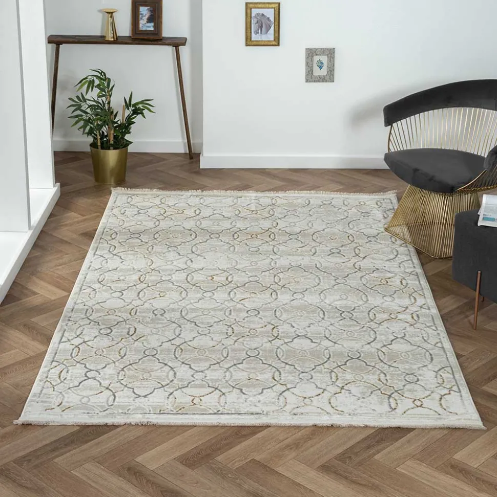 Gemusterter Kurzflor Teppich hell - Ladoria