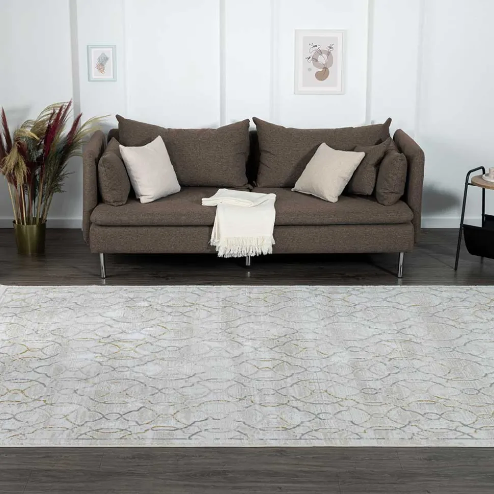 Gemusterter Kurzflor Teppich hell - Ladoria