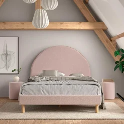 Gepolstertes Bett mit Boucle Bezug in Rosa - Skylab