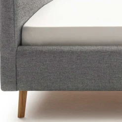 Gepolstertes Stauraumbett in Grau Stoff - Puni