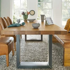 Geradliniger Esstisch in Honig & Silber - Chapan