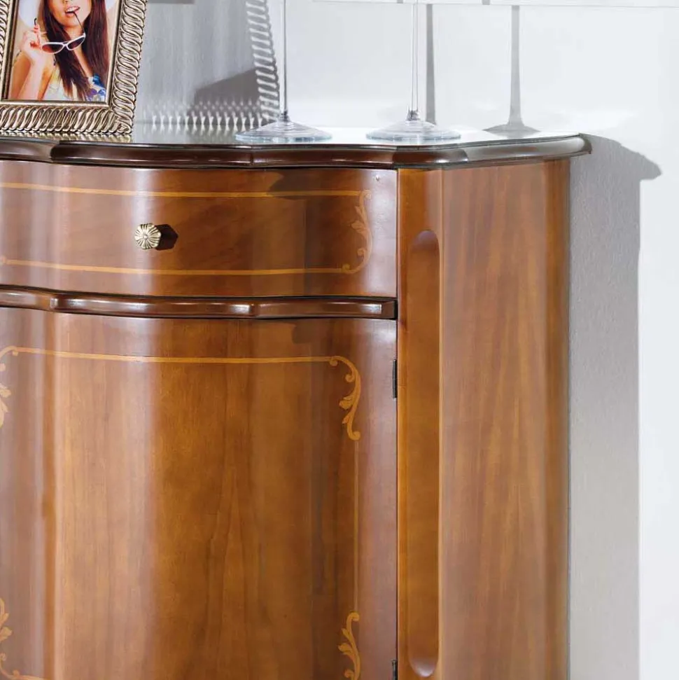 Gerundete Kommode im Barock Stil Dentro mit Nussbaum Furnier