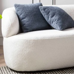 Gerundetes Federkern Sofa in Weiß Boucle - Zenya