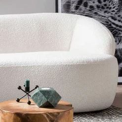 Gerundetes Federkern Sofa in Weiß Boucle - Zenya