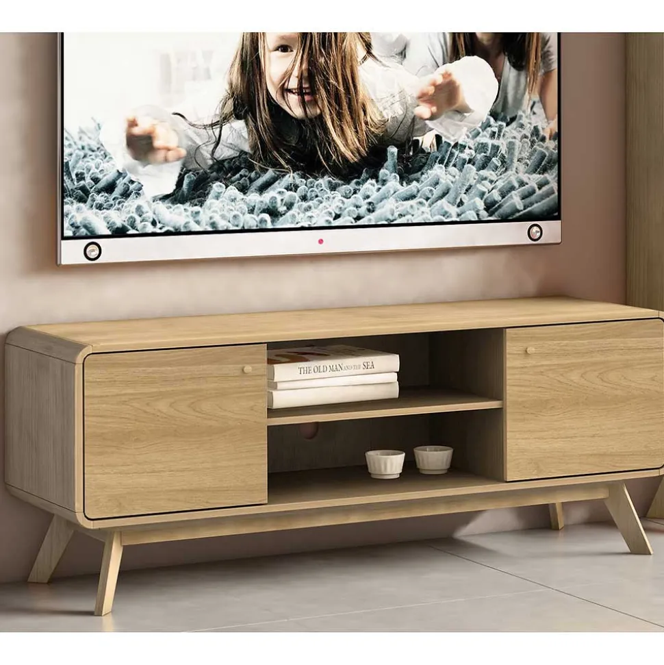 Gerundetes Lowboard in Eiche Optik - Alcuam