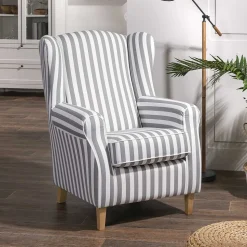 Gestreifter Ohrensessel in Hellbraun und Weiß - Carlovac