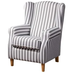Gestreifter Ohrensessel in Hellbraun und Weiß - Carlovac