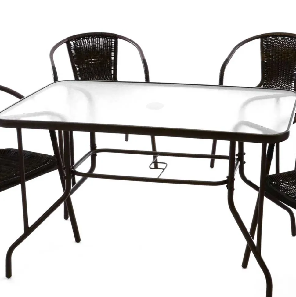 Glas Gartentisch & Tischsessel Set - Sylverta (fünfteilig)