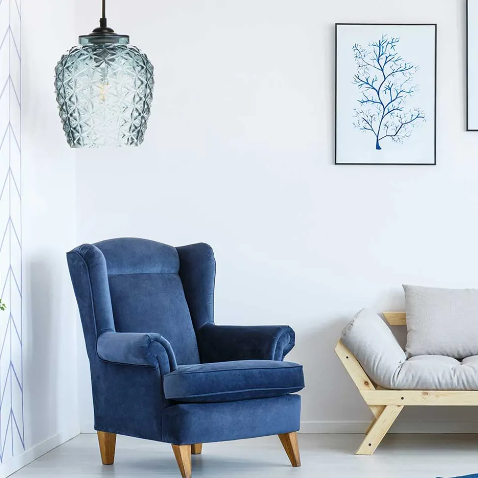 Glas Hängelampe in hellem Blau - Estrevin