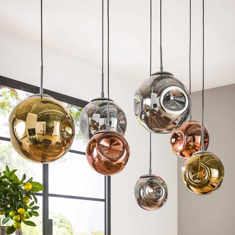 Glas Hängeleuchte in Gold & Altsilber & Kupfer - Donabella