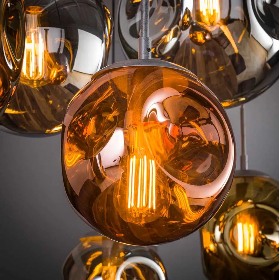 Glas Hängeleuchte in Gold & Altsilber & Kupfer - Donabella