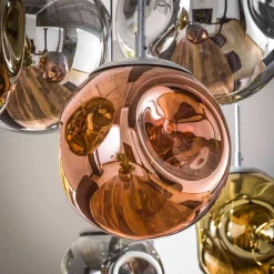 Glas Hängeleuchte in Gold & Altsilber & Kupfer - Donabella