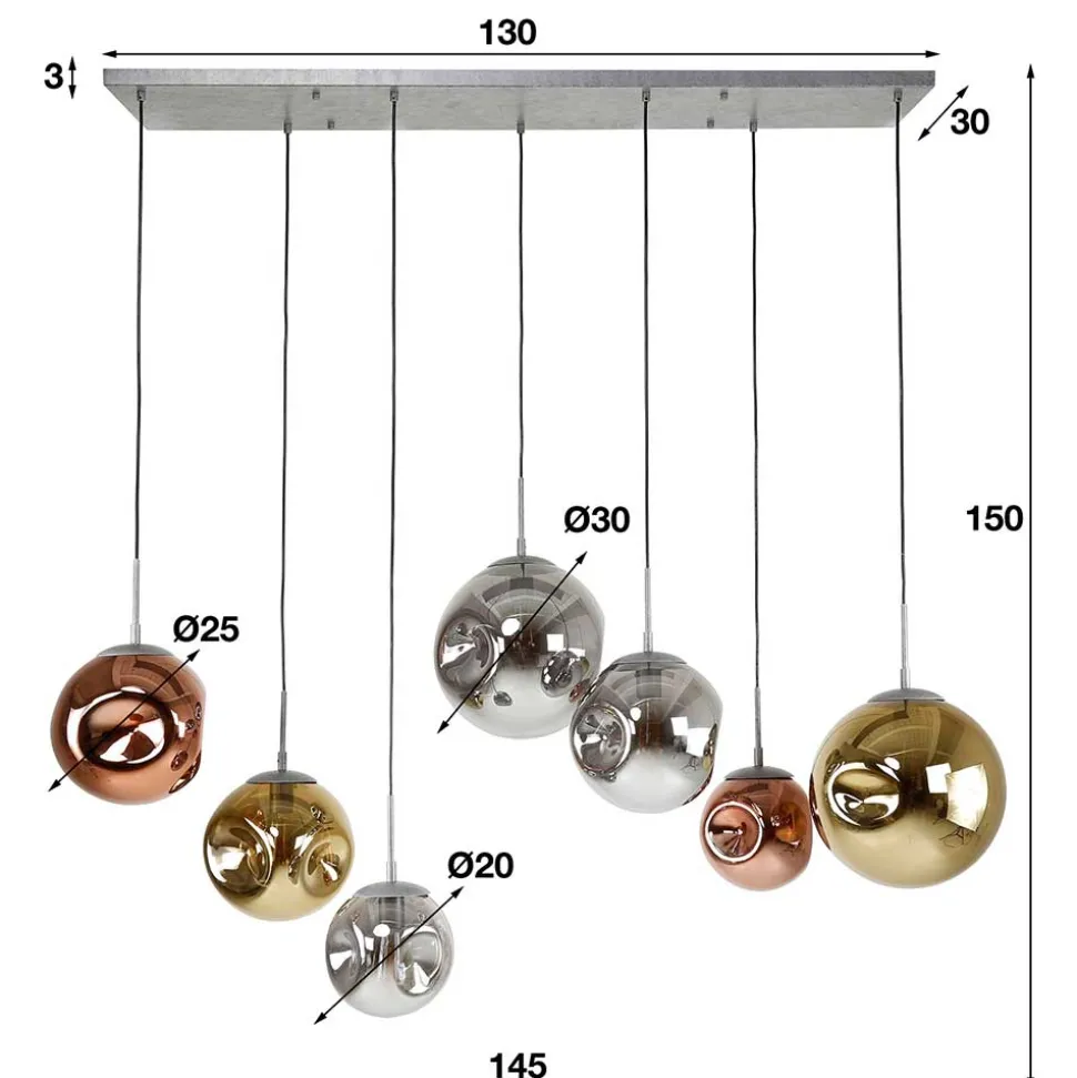 Glas Hängeleuchte in Gold & Altsilber & Kupfer - Donabella