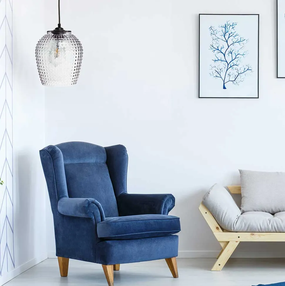 Glas Pendel Hängeleuchte in Grau - Memphys