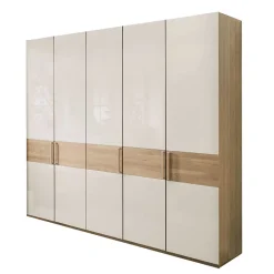 Glasfront Kleiderschrank in Beige & Eiche - Emdsiva