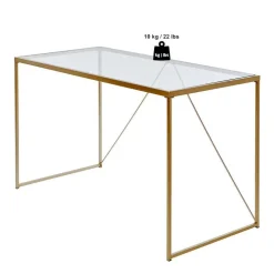 Glas-Schreibtisch mit Bügelgestell in Gold - Limgo