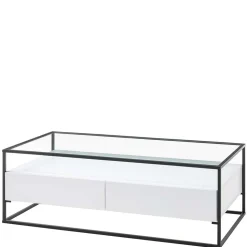 Glas-Sofatisch mit zwei Schubladen und Ablage - Nastoria
