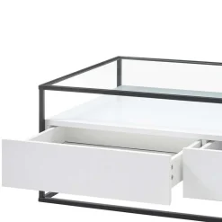 Glas-Sofatisch mit zwei Schubladen und Ablage - Nastoria