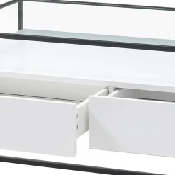 Glas-Sofatisch mit zwei Schubladen und Ablage - Nastoria