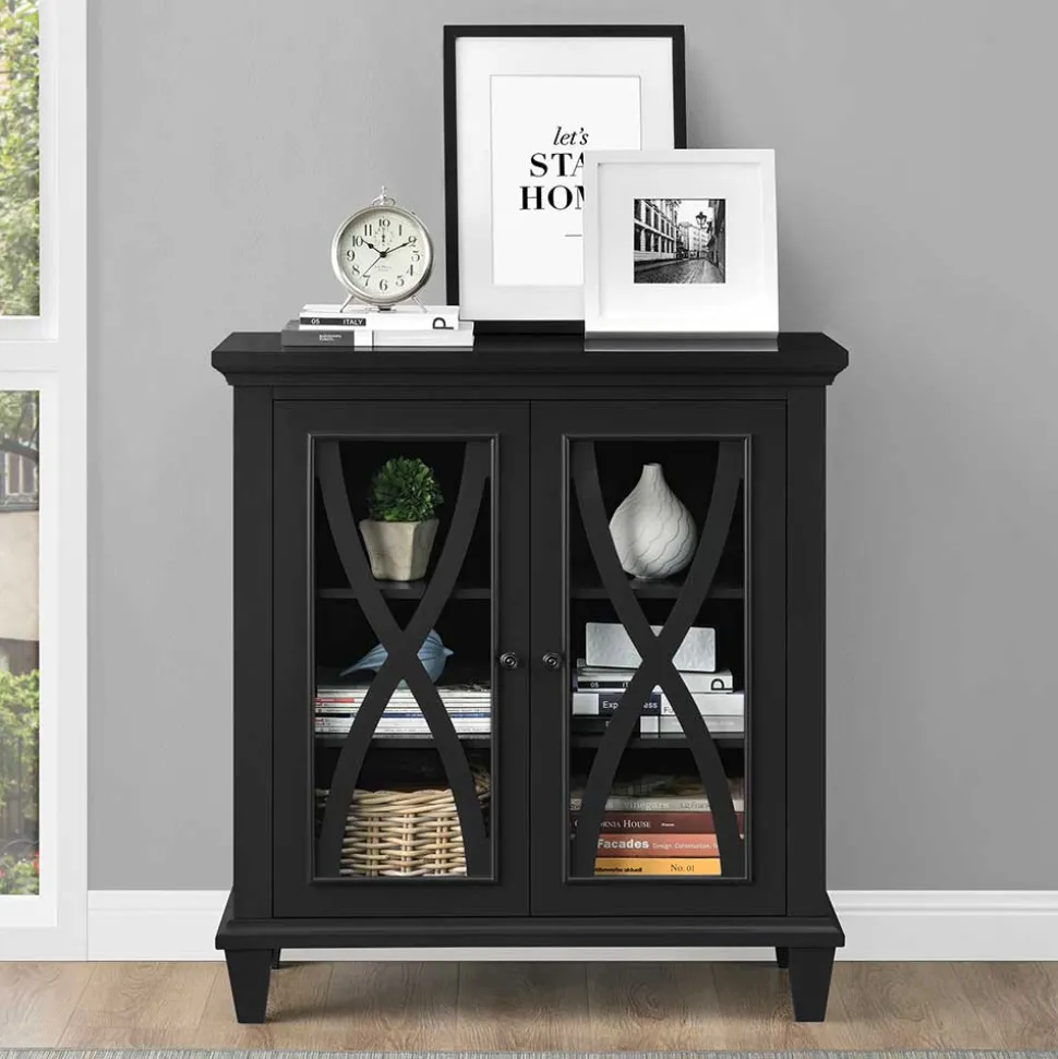 Glasvitrine Kommode in Schwarz - Loregrema