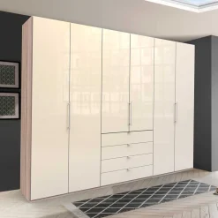 Gleittüren Kleiderschrank in Creme Glasfront - Rativian