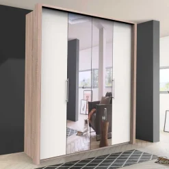 Gleittüren-Kleiderschrank in Weiß mit Spiegel - Vaclyn