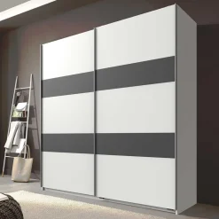 Gleittürenschrank in Weiß mit Dunkelgrau - Shakuntala