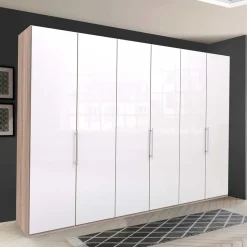 Gleittüren-Schrank mit Glasfront in Weiß - Bosays