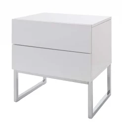 Günstige Design Nachtkommode in Weiß Merin mit Chrom