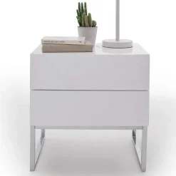 Günstige Design Nachtkommode in Weiß Merin mit Chrom