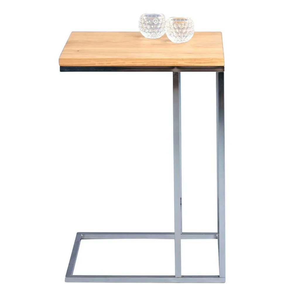 Günstiger Telefontisch mit Wildeiche massiv Kalimba & Gestell Chrom