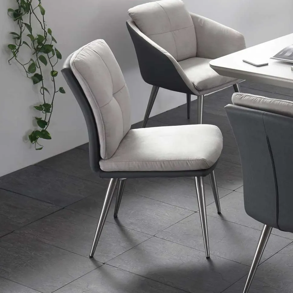 Graue Esszimmerstühle Casalin mit Edelstahl Gestell (2er Set)