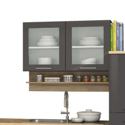 Graue Hochglanz Küche als Leerblock - Bozenia III (zehnteilig)