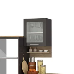 Graue Hochglanz Küche als Leerblock - Bozenia III (zehnteilig)