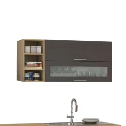 Graue Hochglanz-Küche mit Regalen - Bozenia (neunteilig)