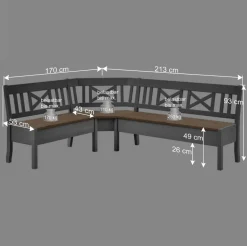 Graue Holz Eckbank Jytte mit Truhe