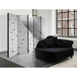 Graue Raumteiler Wand mit Feder & Tropfen - Lornas