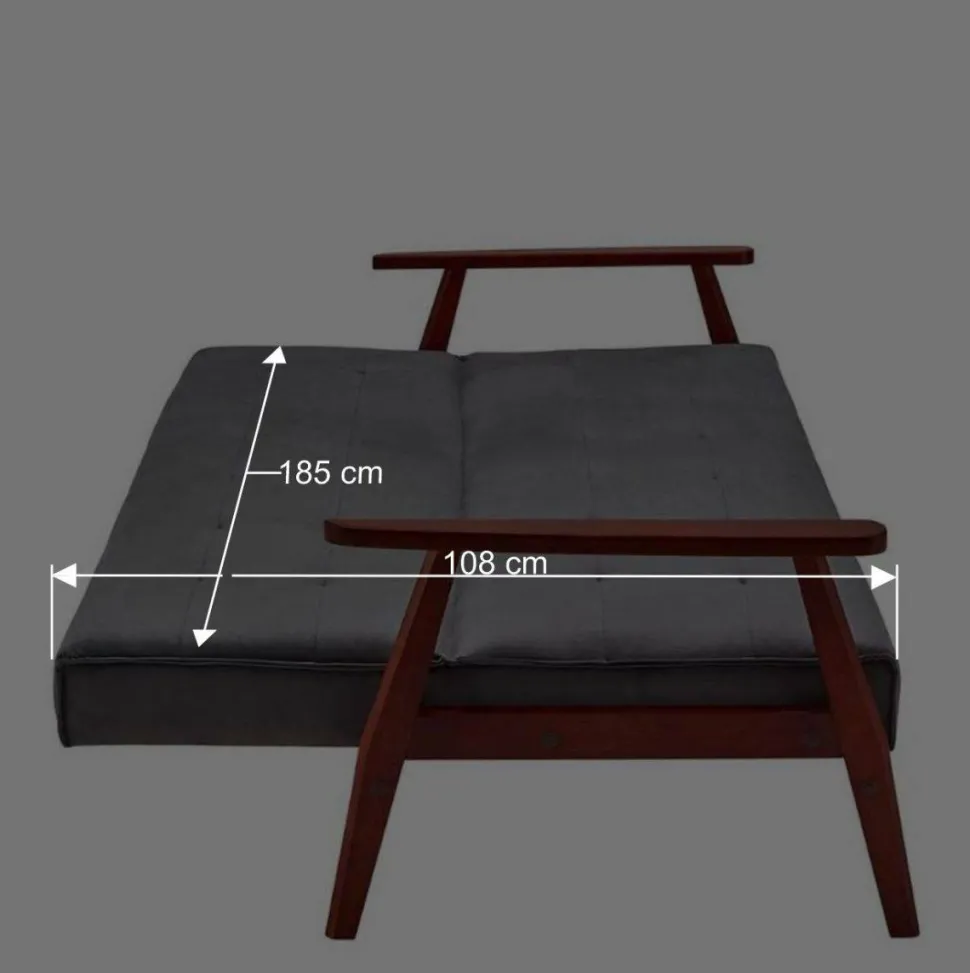 Graue Samt Bettcouch mit Holzgestell - Farala