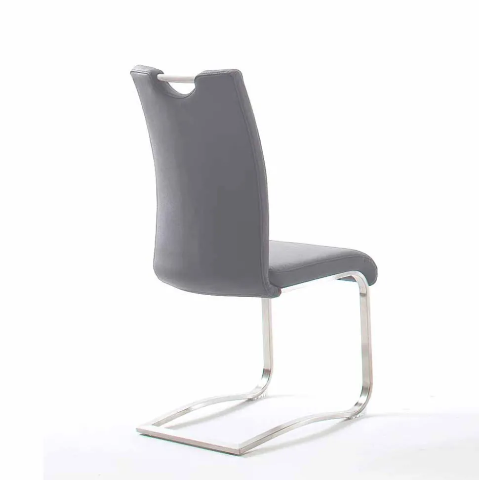 Grauer Lederstuhl mit Edelstahl - Yetarra (2er Set)