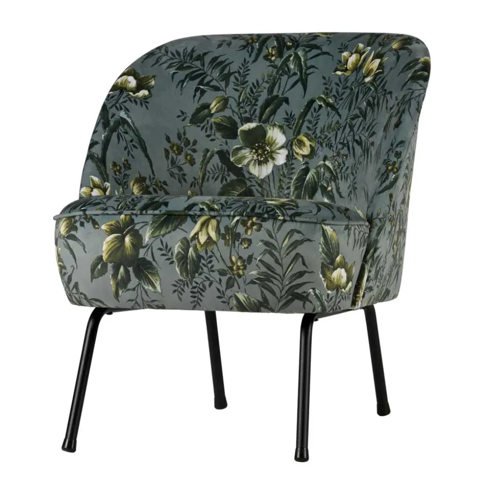 Grauer Polstersessel mit Blumen Muster Melissa im Retro Look