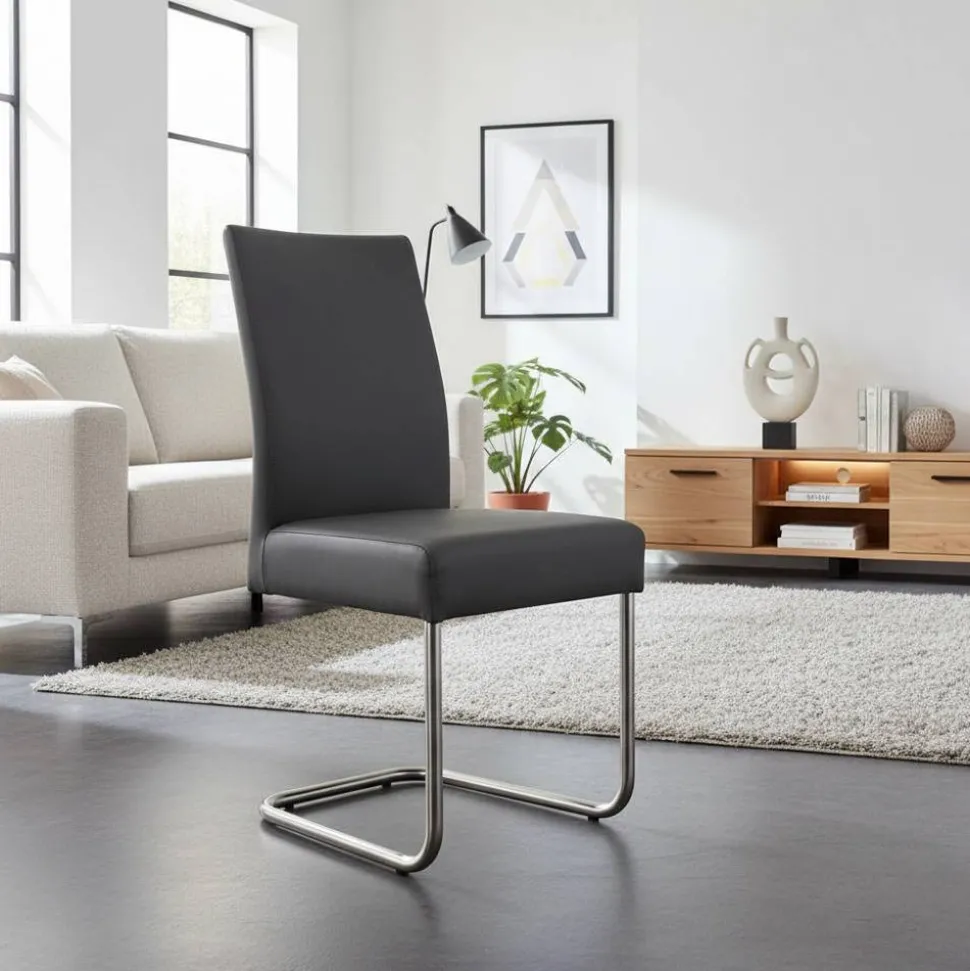 Grauer Polsterstuhl mit Swing-Fuß - Motrilo (2er Set)