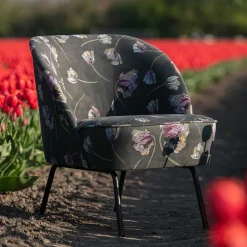 Grauer Samt Sessel mit Tulpen Lila - Kiyoshi